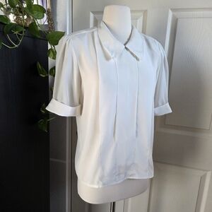 Vintage Off White Collared Blouse Shoulder Pads Size 6 Nilani Brand